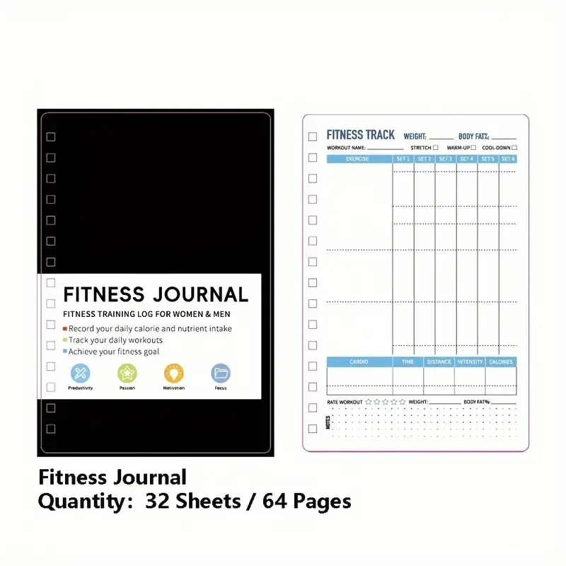 Nutrition And Exercise - Spiraalvormig notitieboekje Dagelijkse oefen- en voedingsplannen